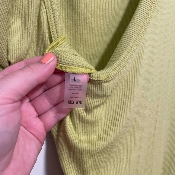 ALIX NYC Paulis Dress in Kiwi (lime / chartreuse) soft ribbed knit asymmetrical - Picture 8 of 11